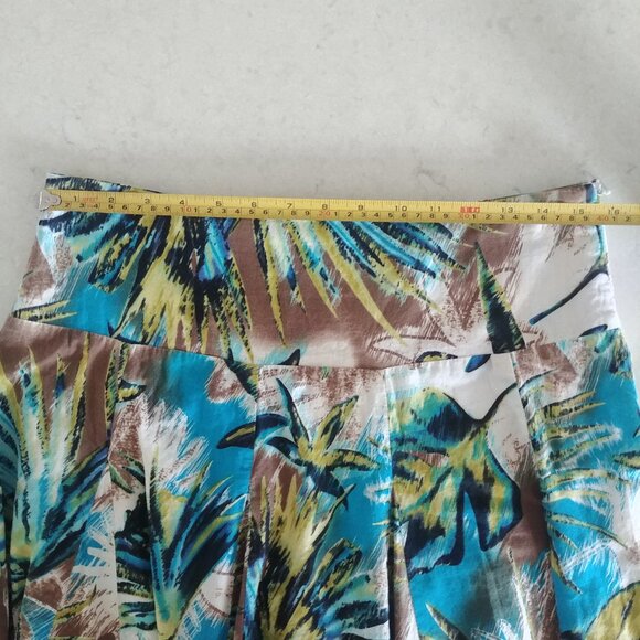 Rachel Adams 100% cotton midi skirt full pleated lined blue green pattern 8 - Picture 8 of 12